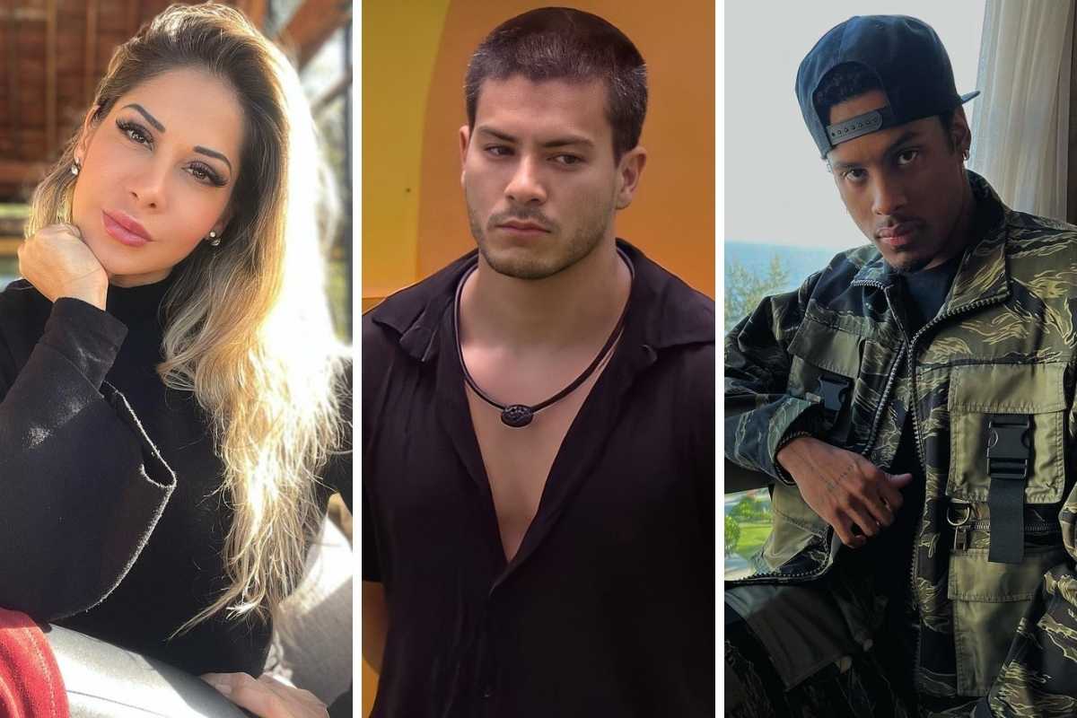 fotomontagem de retratos de maira cardi, arthur aguiar e paulo andré