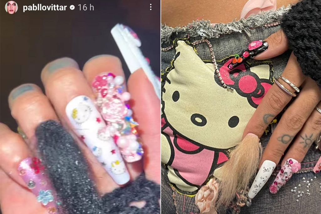 Unhas de Pabllo Vittar com a técnica de Furry Nails, ou, peruca de unhas