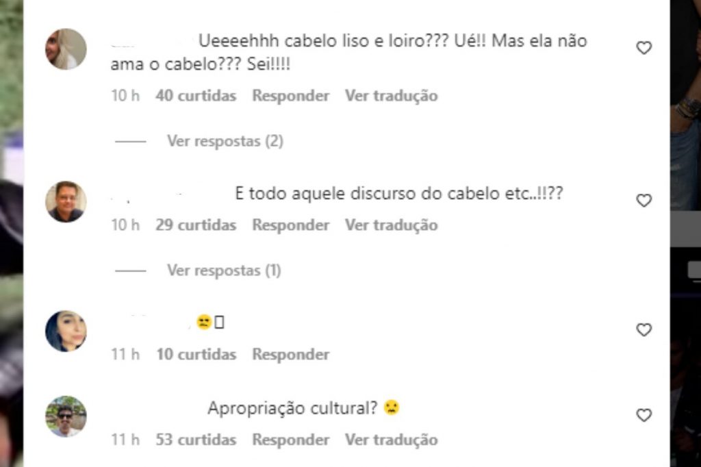 Postagem criticas à Thelma Assis por causa da peruca loira