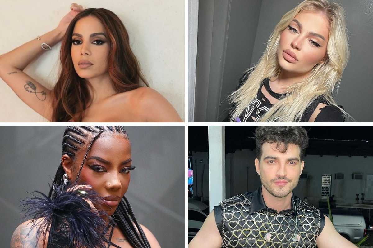 fotomontagem de retratos de anitta, luisa sonza, ludmilla e jão