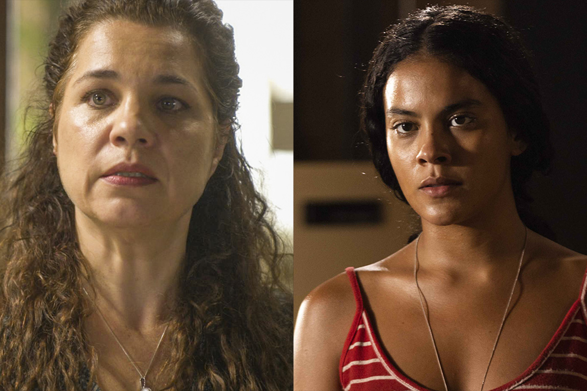 Maria Bruaca (Isabel Teixeira) e Muda (Bella Campos) em Pantanal