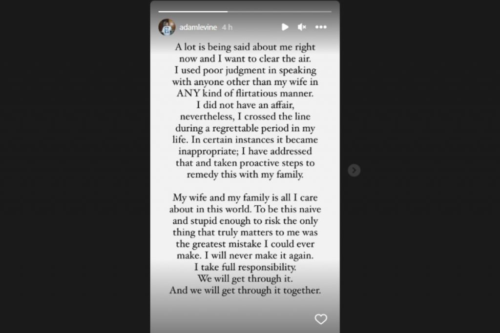 stories-instagram-adam-levine-se-pronunciando-acusacoes-traicao-1024x683-2 Stories de Adam Levine se pronunciando das acusações no Instagram