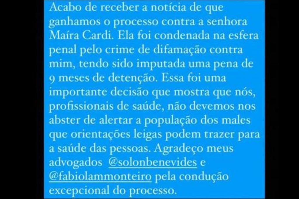 Bruno Cosme comemora vitória contra Maíra Cardi