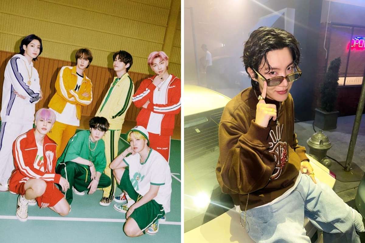 Integrantes do BTS e J-Hope posando para foto