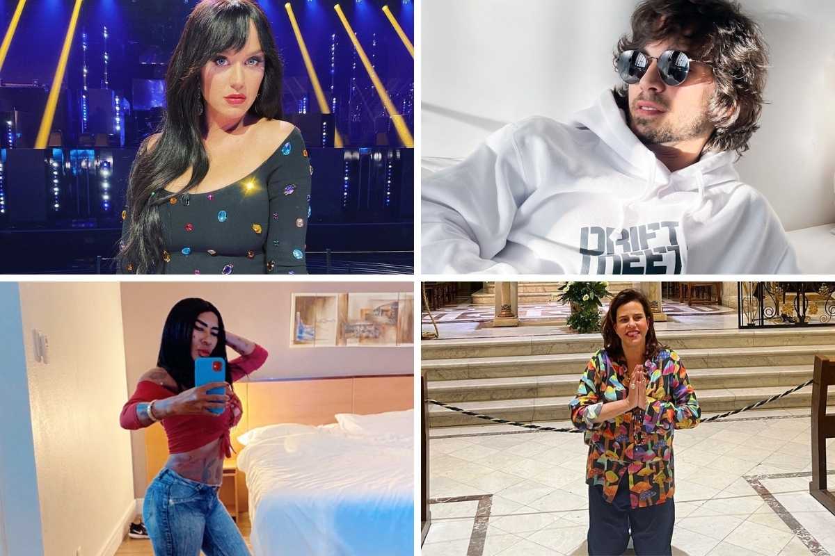 fotomontagem de retratos de katy perry, fiuk, inês brasil e narcisa tamborindeguy