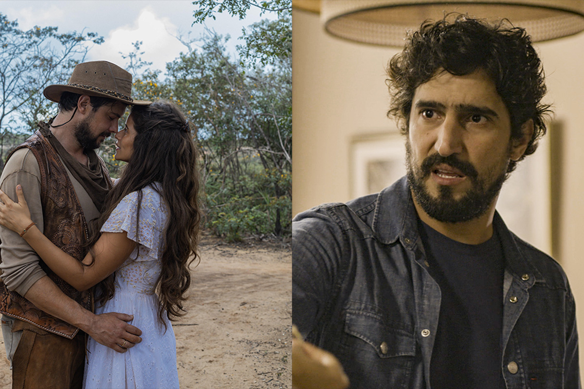 José (Sérgui Guizé), Candoca (Isadora Cruz) e Tertulinho (Renato Góes) em Mar do Sertão