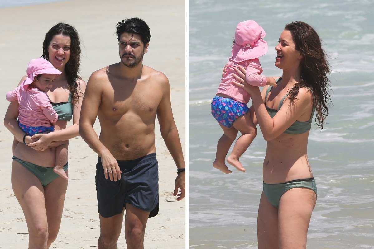 Nathalia Dill aproveita dia de sol na praia com a família