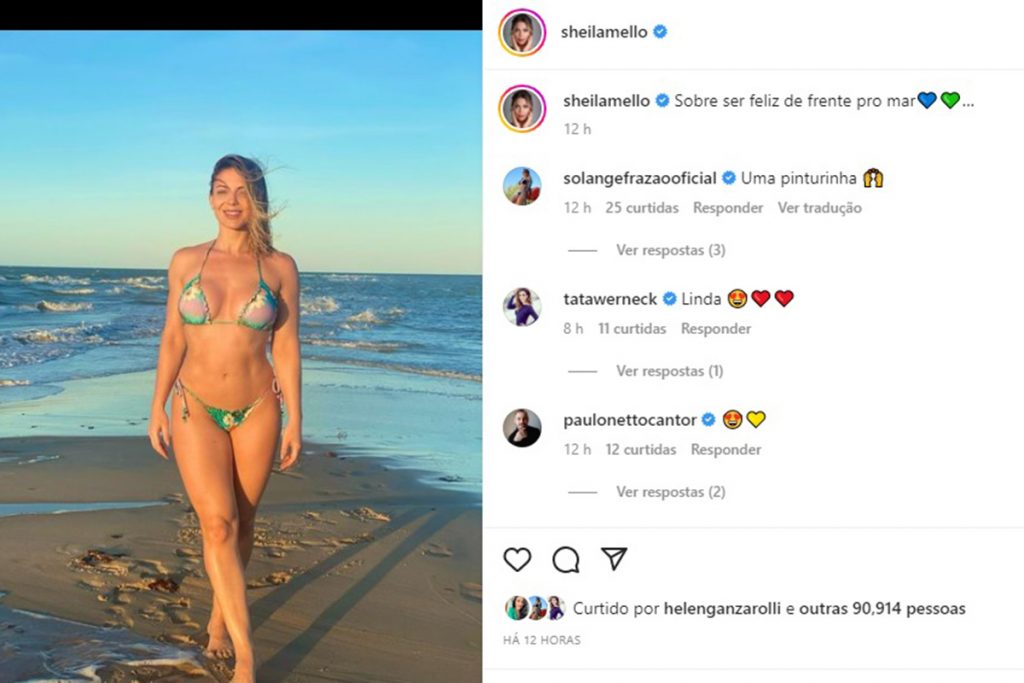 Sheila Mello mostra boa forma de biquíni