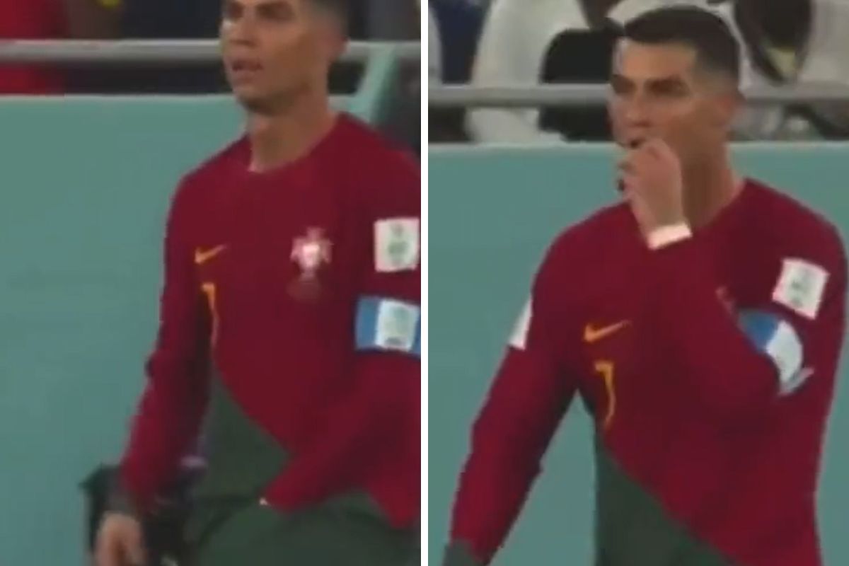 cristiano ronaldo enfiando a mão na cueca e depois comendo algo