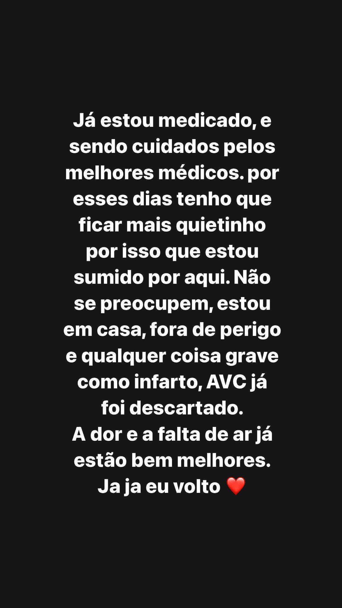 Influencer explica que seu sumiço das redes se deu por orientações médicas. (Reprodução/Instagram)