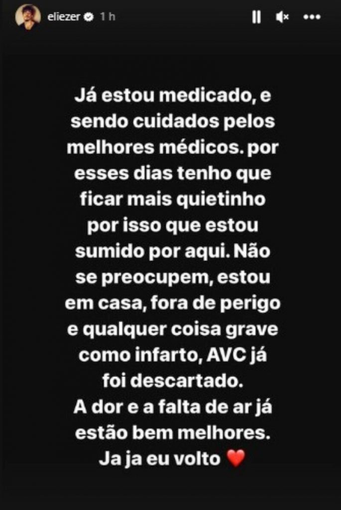 Post de Eliezer sobre problema no coração