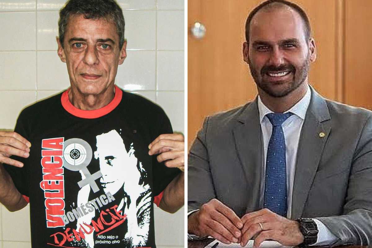 fotomontagem de retratos de chico buarque e eduardo bolsonaro