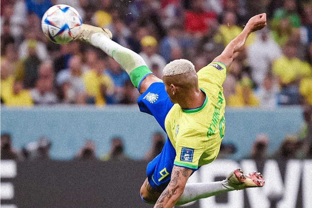 richarlison fazendo gol emocionante contra sérvia na copa do mundo 2022