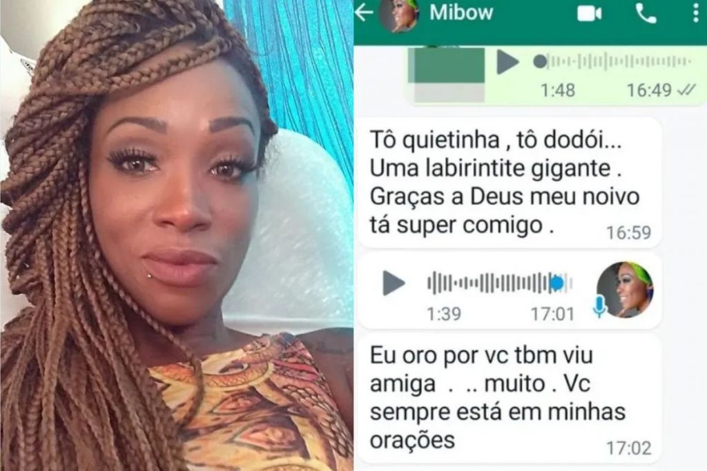 Print da mensagem enviada por Michelle Mibow à uma amiga, pouco antes de morrer