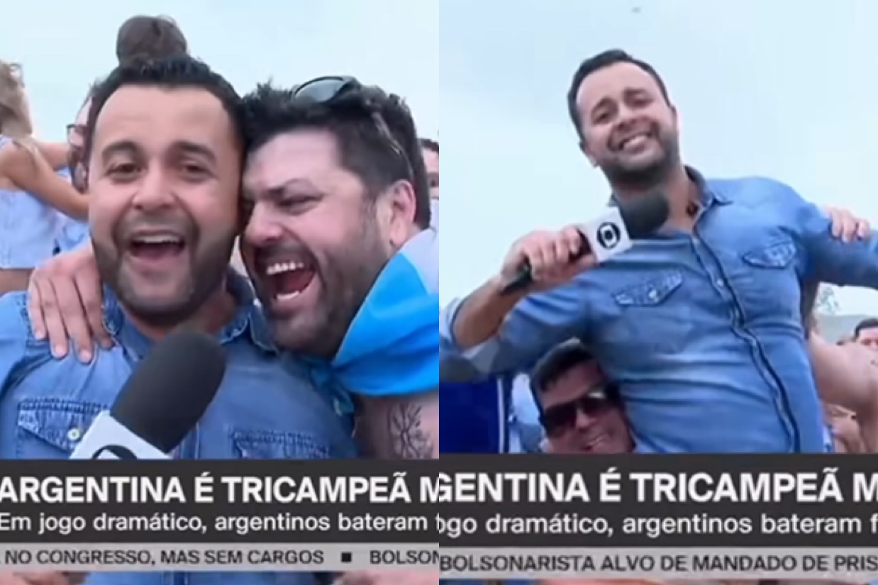VÍDEO | Repórter da Globo é carregado por torcedor após vitória da Argentina