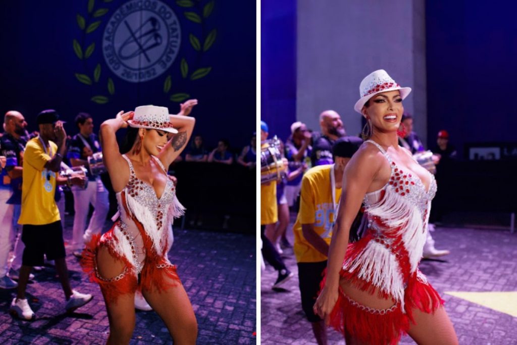 Carla Prata sambando em noite de lançamento do CD do Carnaval 2023