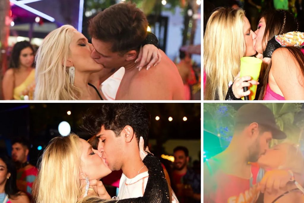 Karoline Lima beijando Rodrigo Mussi, Jon Vlogs, Julia Puzzuoli e Nilson Neto