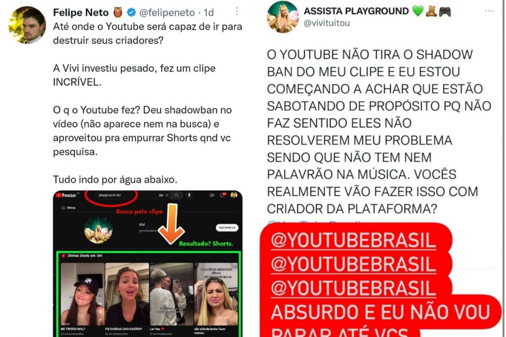 Felipe Neto e Vivi Wanderley falando do shadowban no Youtube