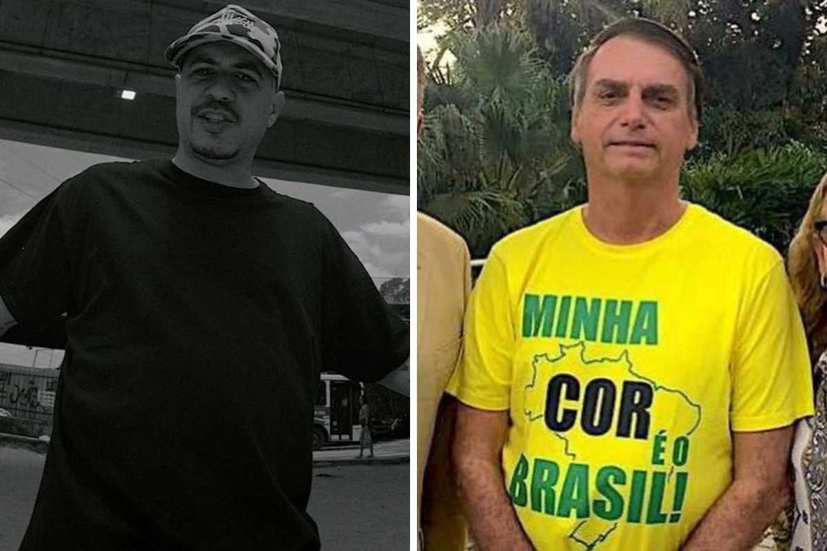 fotomontagem de retratos de Marcelo d2 e jair bolsonaro