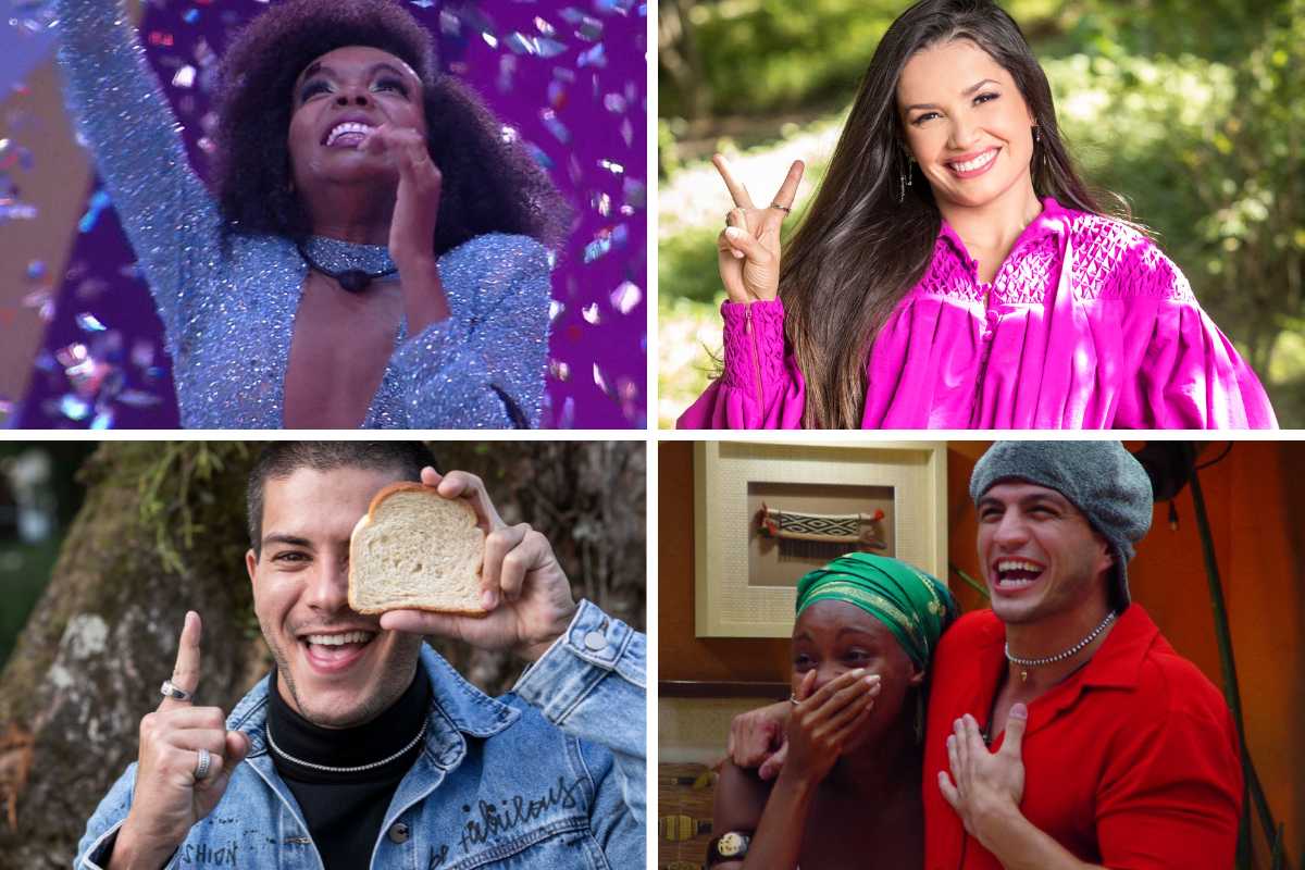 fotomontagem de thelma assis, juliette freire, arthur aguiar e kleber bambam no bbb