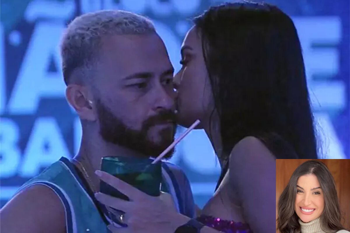 BBB23 Larissa falando no ouvido de Fred, Boca Rosa no detalhe