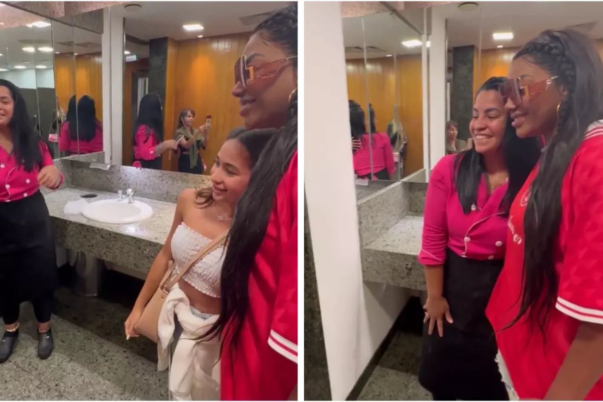 ludmilla tirando foto com fã no banheiro