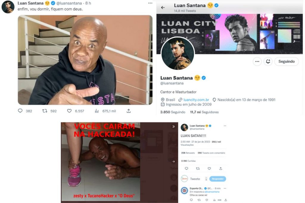 Perrfil de Luan Santana hackeado com fotos de Kid Bengala