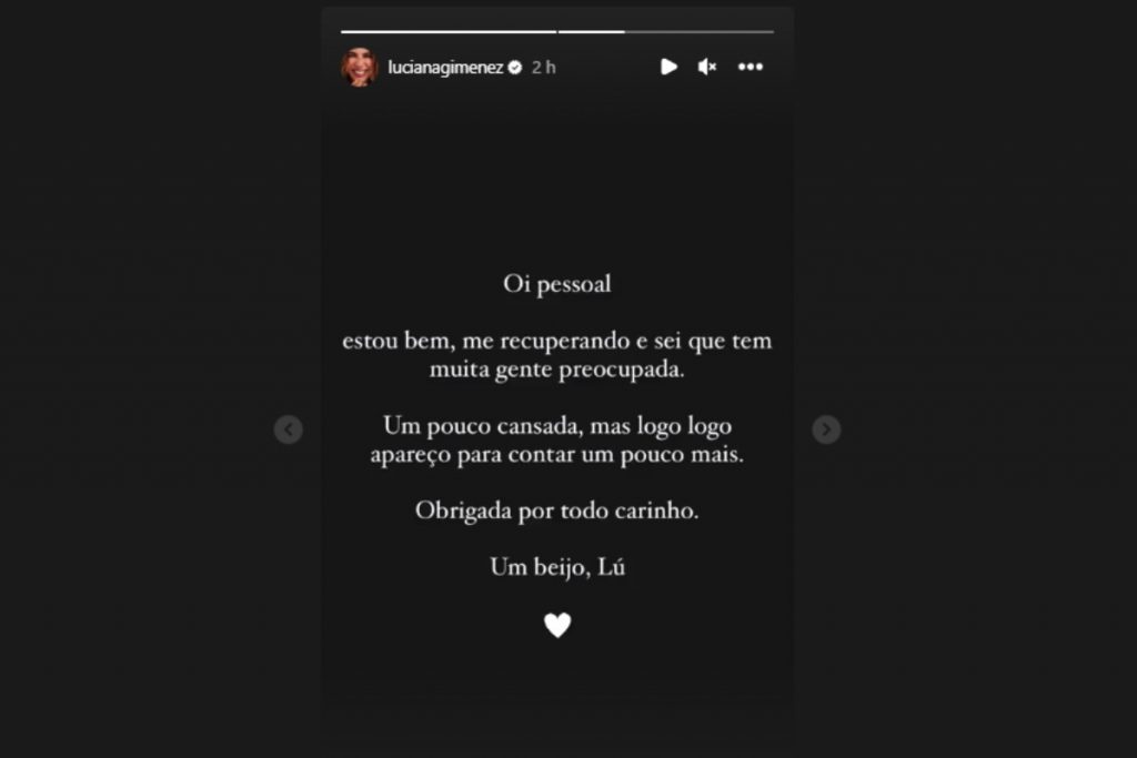 Stories de Luciana Gimenez falando da recuperação após o acidente na neve