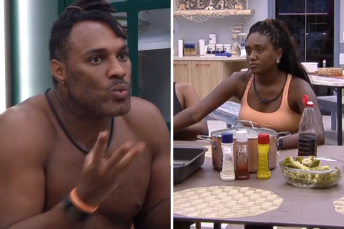 Fred Nicácio e Sarah Aline na cozinha do BBB