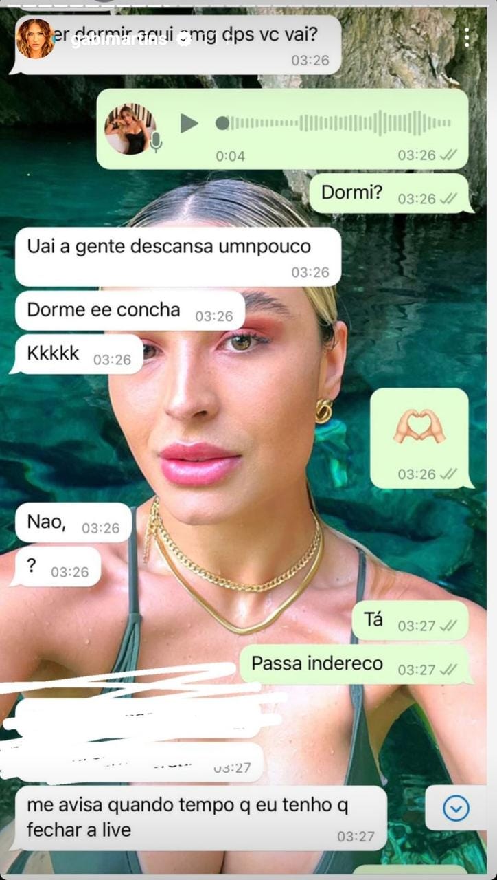 Prints de susposta conversa entre Lincoln Lau e Kamille Loquetti. Foto Reprodução/Instagram/@gabimartins