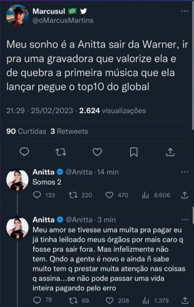 Postagem de Anita no Twitter