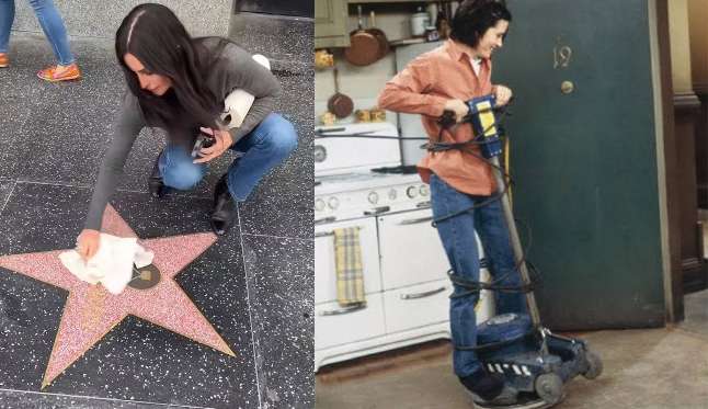 Courteney Cox relembra personagem de Friends e faz limpeza em estrelas da Calçada da Fama