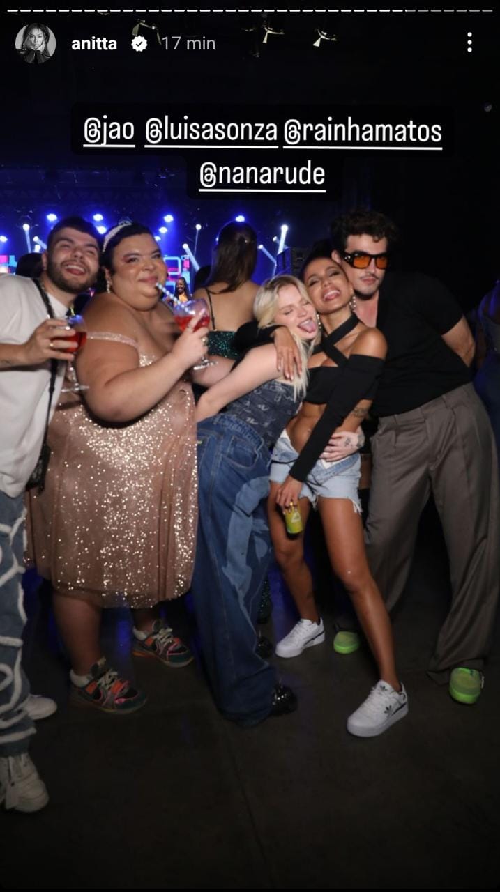 Jão, Luisa Sonza, Rainha Matos, Nana Rude e Anitta. Foto: Reprodução/Instagram/@anitta