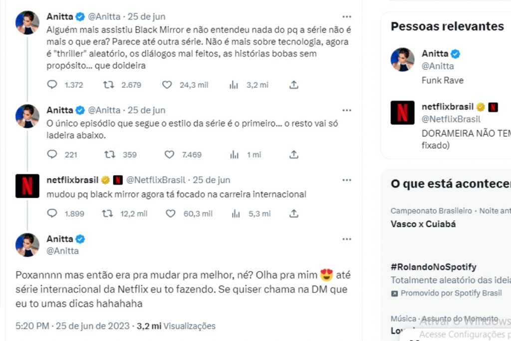 anitta e netflix batendo boca no twitter