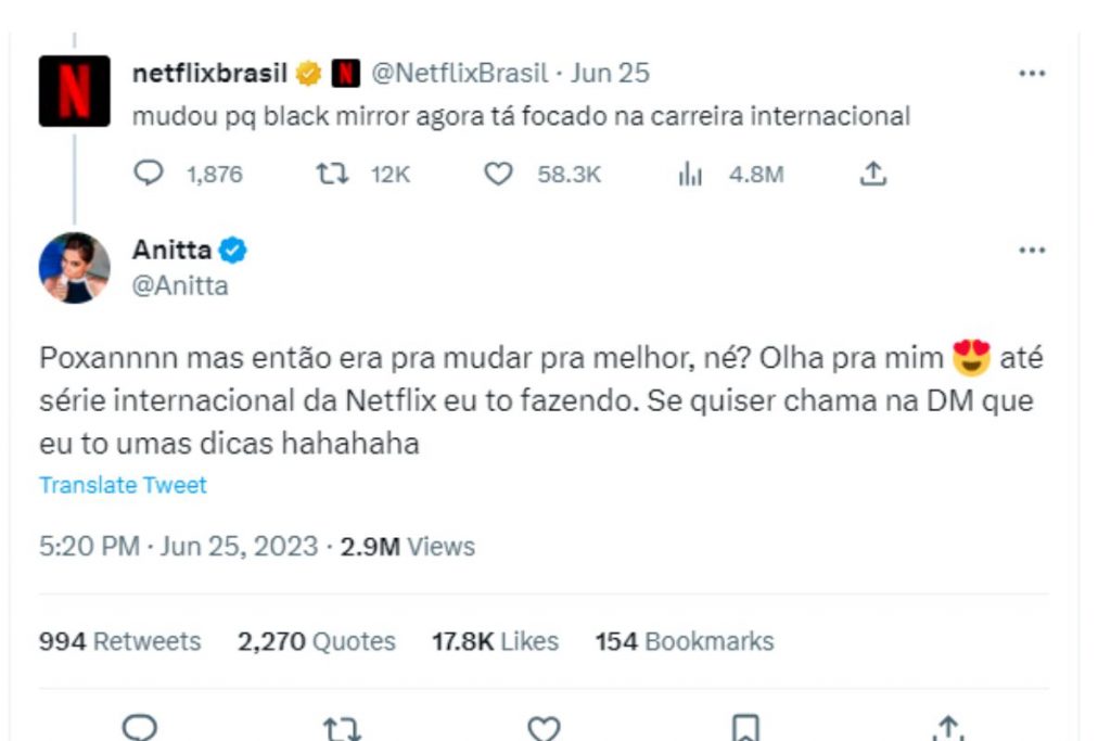 anitta e netflix trocando farpas no twitter