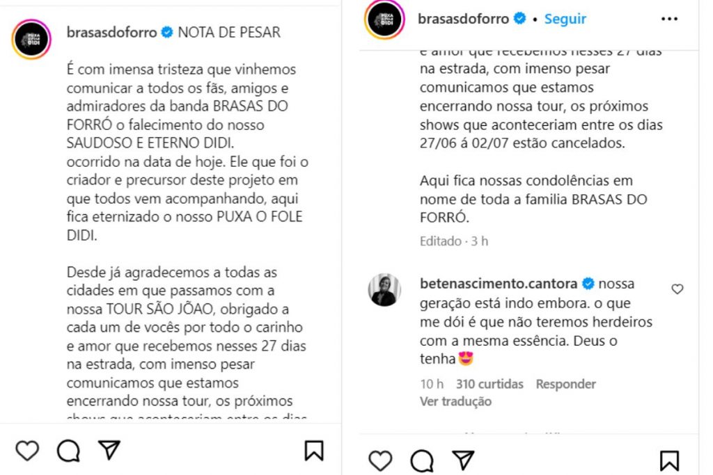 Comunicado de morte do sanfoneiro Didi do Brasas