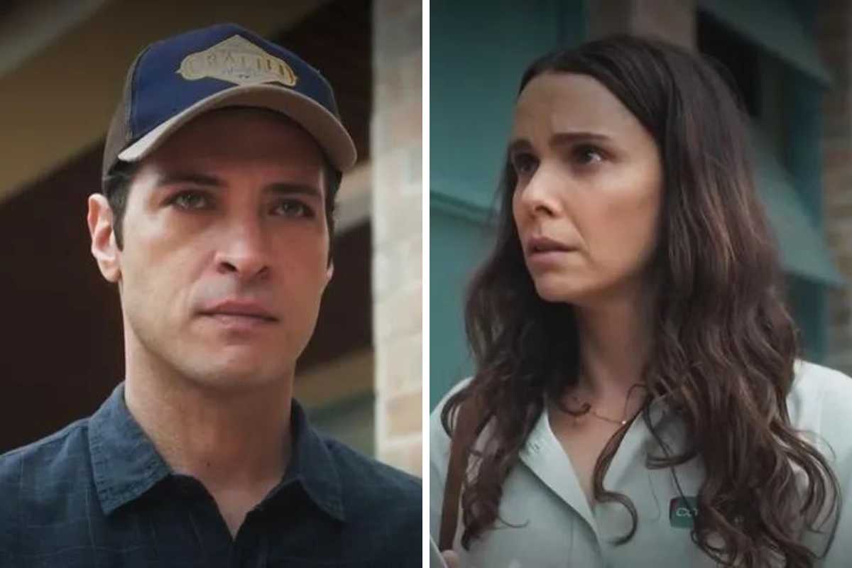 fotomontagem retratos de marino (leandro lima) e lucinda (débora falabella) em terra e paixão
