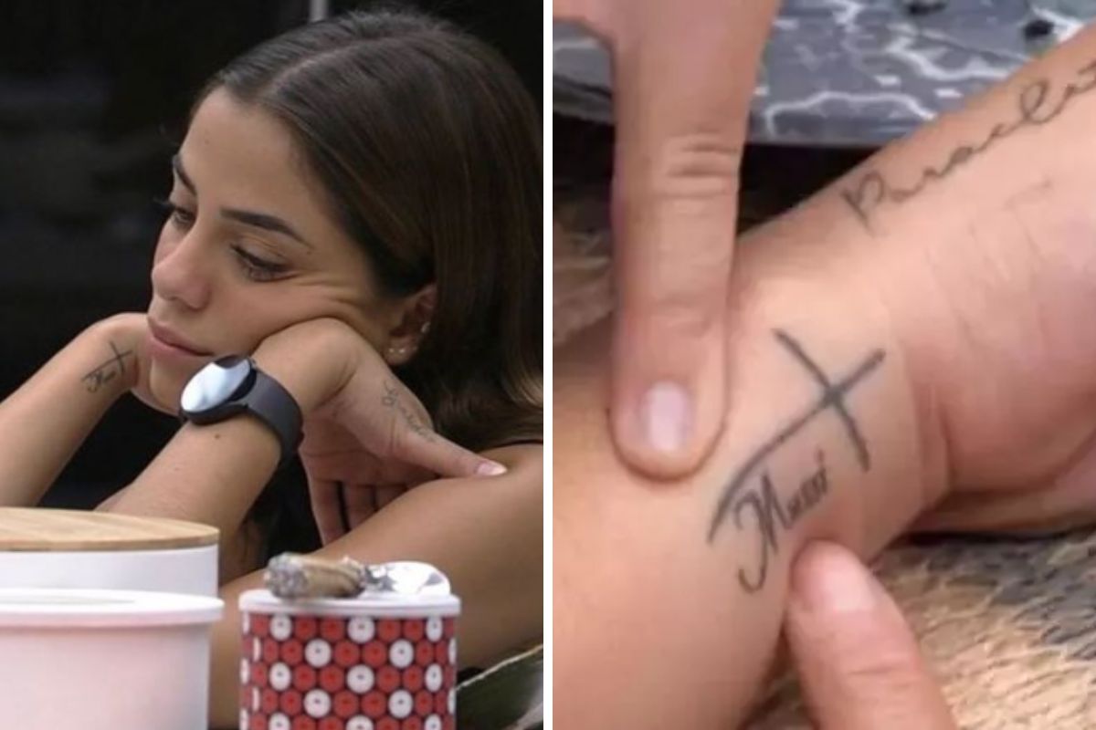 Key Alves mostrando tatuagem a Rodrigo Mussi