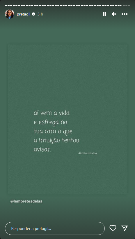 Preta Gil posta novas indiretas em suas redes sociais. (Foto: Reprodução/Instagram) Lorena Bueri