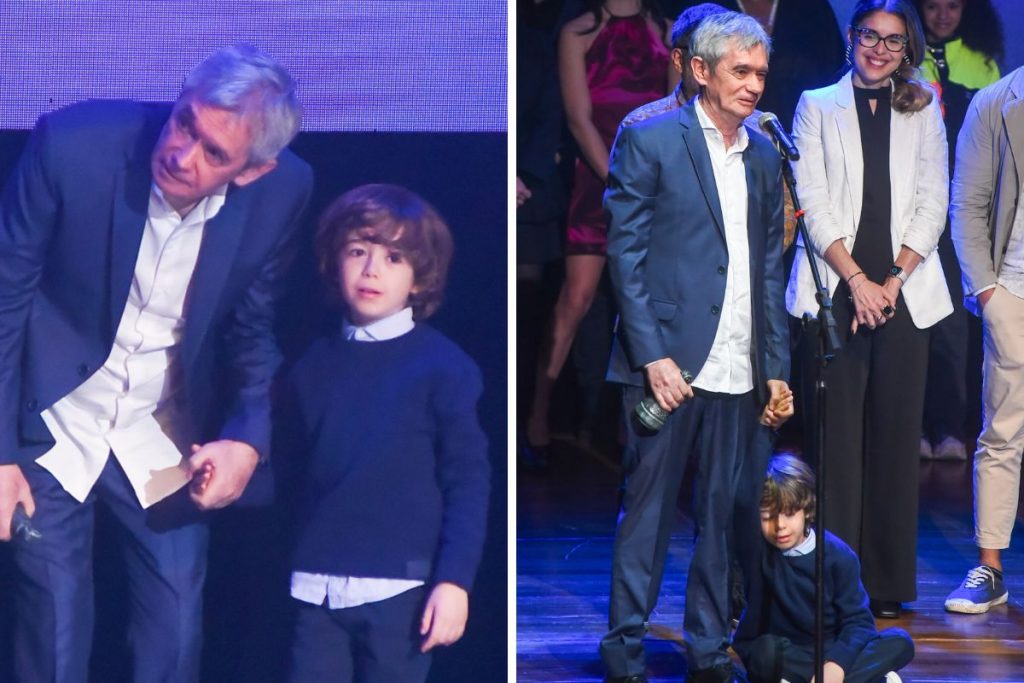 Thomas no palco com o papai, Serginho Groisman