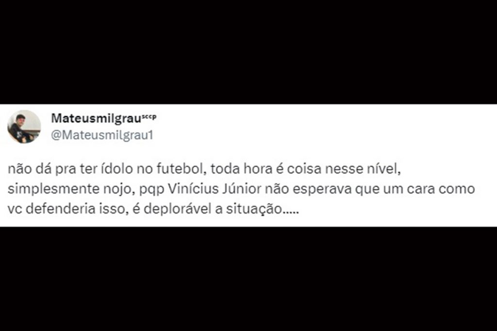 Vini Jr foi muito criticado na web após defender Benjamin Mendy