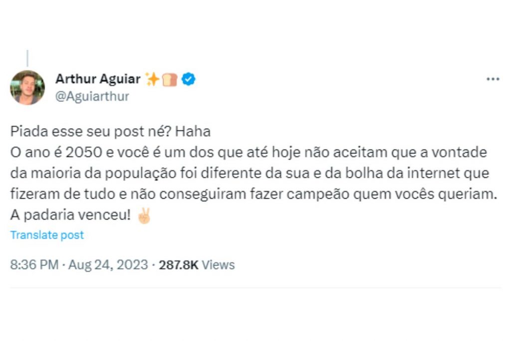 arthur aguiar se defendendo sobre ganhar o bbb22