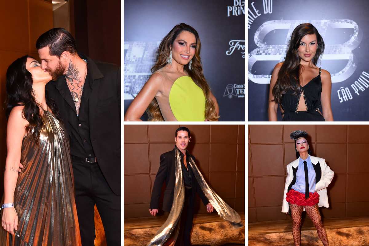 fotomontagem de cleo e leandro d'lucca, patricia poeta, thais braz, josé loreto e sabrin sato no Baile do BB
