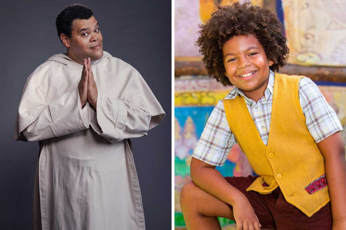 fotomontagem de frei severo (babu santana) e marcelino (levi asaf) em amor perfeito