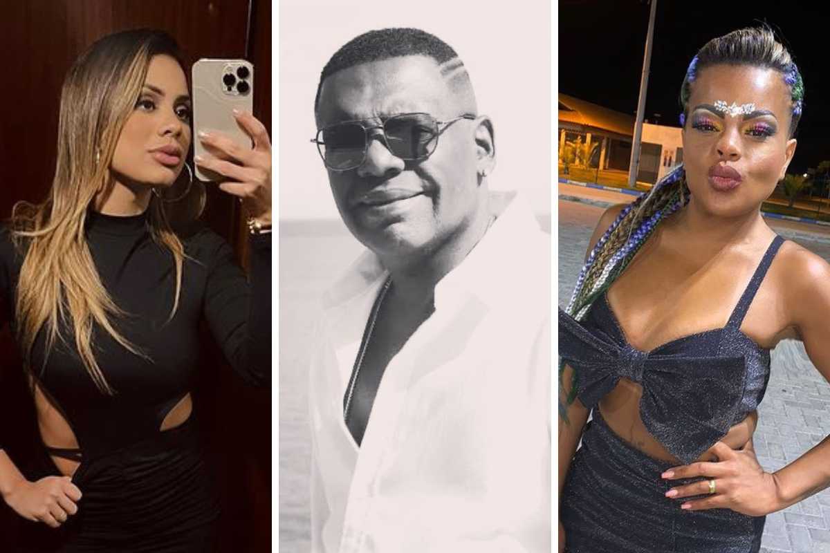 fotomontagem de retratos de lexa, mc marcinho e tati quebra barraco