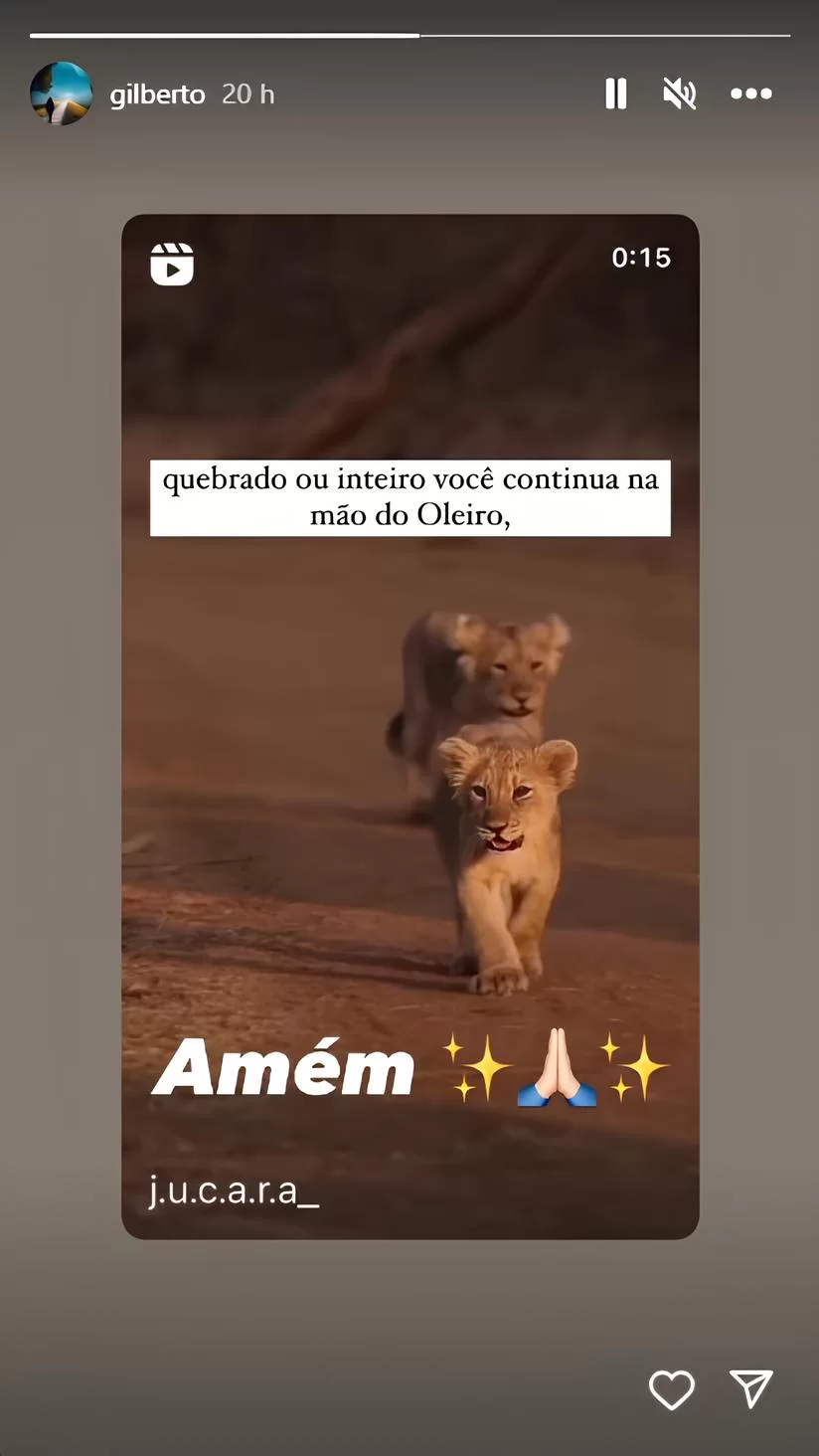 Storie com mensagem motivacional de Gilberto Elias Santos, pai de Larissa Manoela