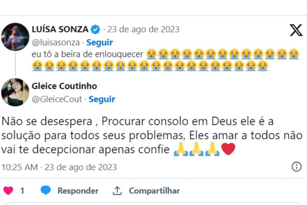 Fã fala em Deus para Luísa Sonza