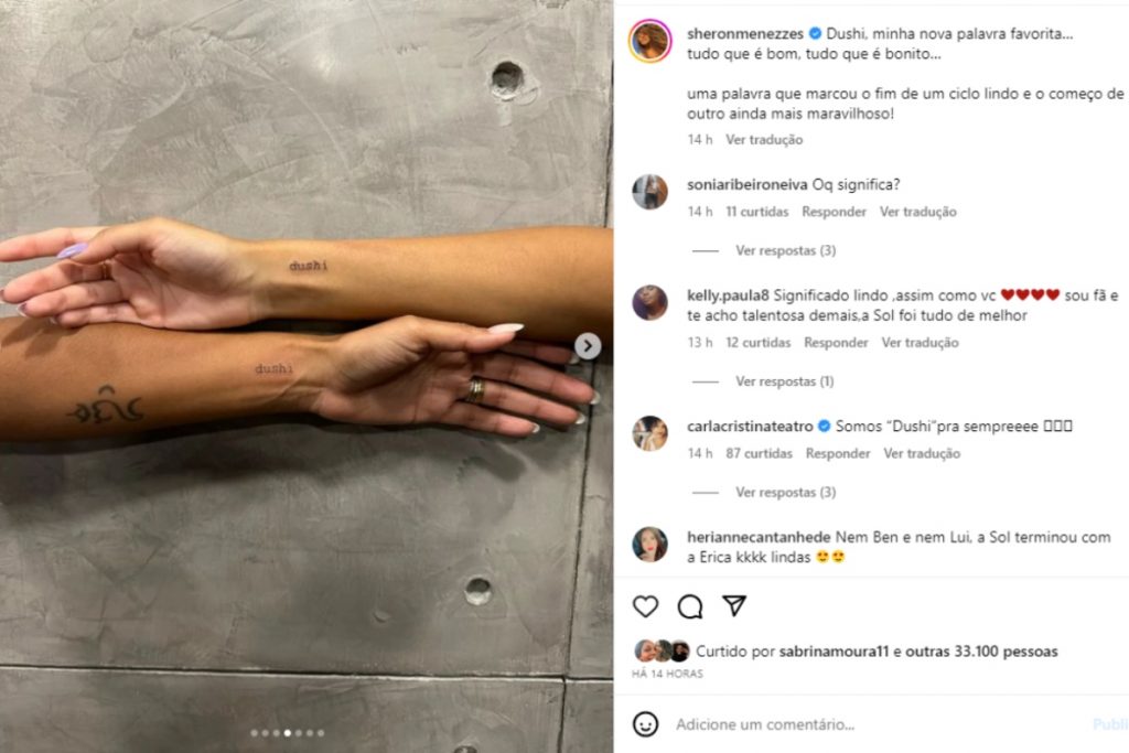 Post sobre tatuagem de Sheron Menezes e Letícia Sales