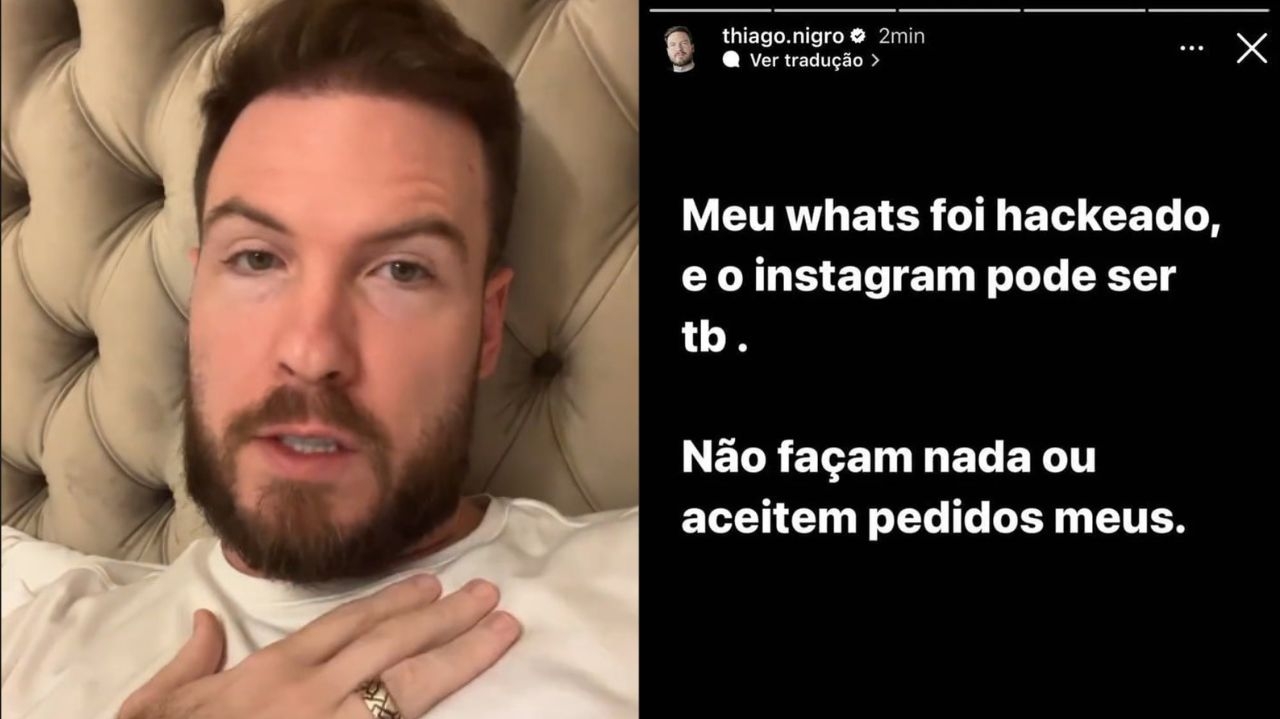 Tiago Nigro revela em stories que seu WhatsApp foi hackeado Lorena Bueri