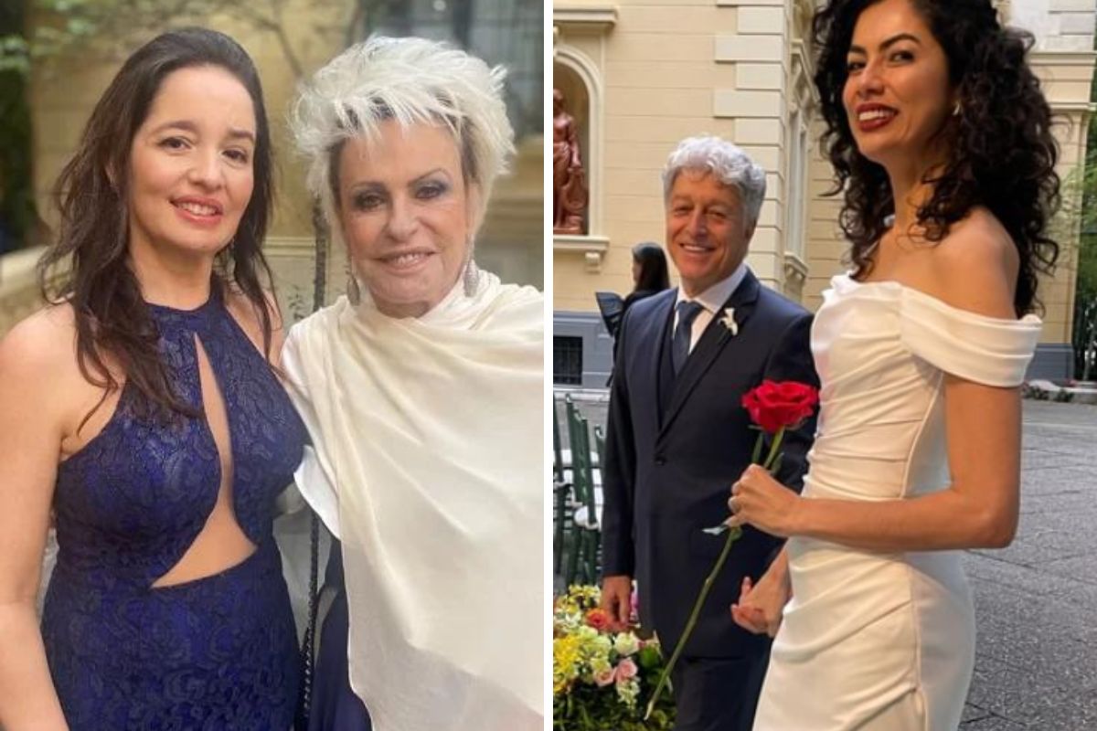 Fotomontagem Ana Maria Braga e Caco Barcellos com a noiva